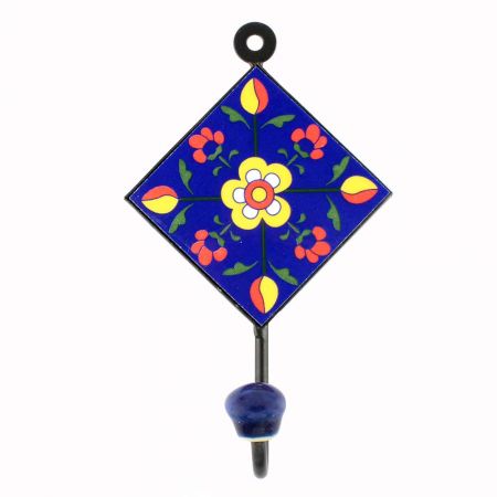 Navy Blue With Yellow Ceramic Floral Tiles Hooks